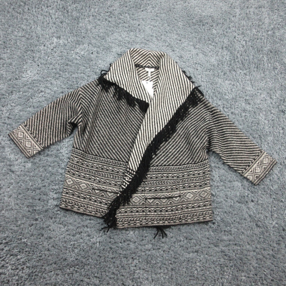 Joie Sweater Womens XS Black White Caviar Moon Jacquard Yak Wool Fringe Boho NWT